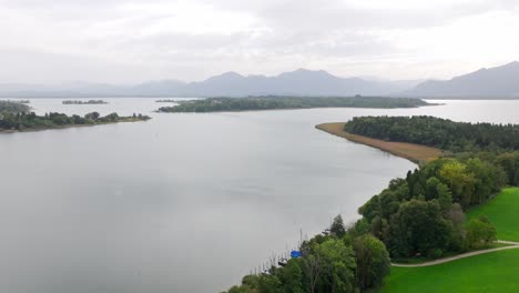 Calm-Waters-Of-Chiemsee-Lake-In-Germany---Aerial-Drone-Shot