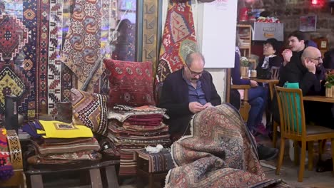 Sewing-luxury-carpets-within-Istanbul,-Turkey,-Europe