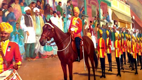 moving-A-closeup-of-the-paintings-and-engravings-on-the-walls-of-Mysore-Palace-in-India