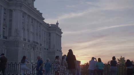 Tourists-in-front-of-beautiful-architecture-in-Madrid