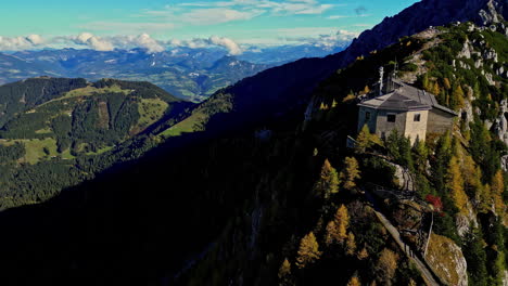 Aerial-panoramic-view-of-Kehlsteinhaus,-Eagle-Nest,-Berchtesgaden-in-Germany