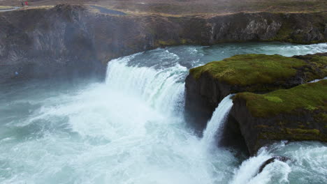 Powerful-Godafoss-Waterfall-In-Northern-Iceland---Aerial-Drone-Shot