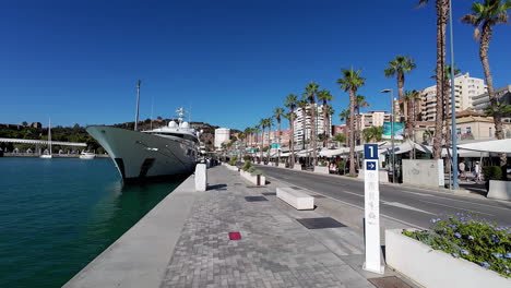 Luxury-yacht-docked-at-Malaga,-Spain