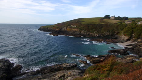 Extra-Wide-shot-looking-west-over-Bessy's-Cove,-The-Enys,-cornwall