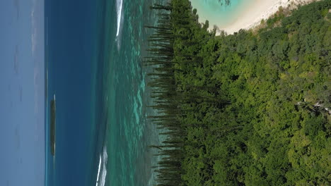 Ilot-Moro-is-part-of-the-Isle-of-Pines-archipelago,-New-Caledonia---vertical-aerial