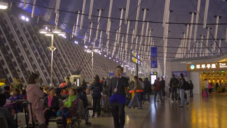 Shanghai-Airport-China-Chinese-People-Culture-Slider-Establishing-Shot-Walkway-Urban-Architecture-Pudong-International-China-Eastern-Airlines-4K-60-FPs