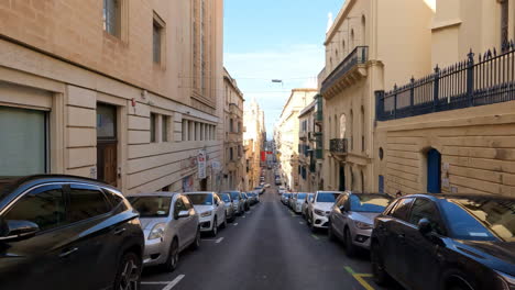 A-view-down-a-street-of-the-city-of-Valletta-in-Malta