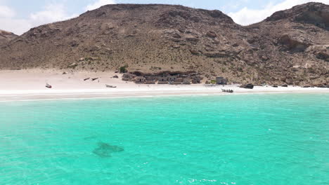 Idyllic-Landscape-Of-Shoab-Beach-In-Socotra-Island,-Yemen---Drone-Shot