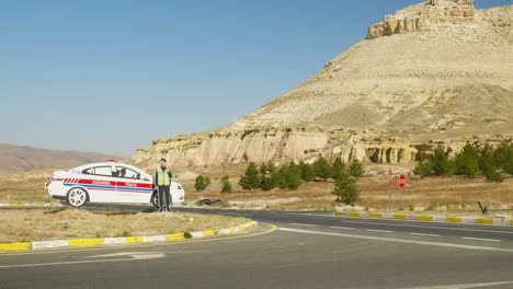 Traffic-police-vehicle-decoy-speed-deterrent-busy-intersection