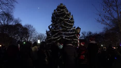Ein-Vorort-Von-Chicago,-Der-Darauf-Wartet,-Dass-Der-Weihnachtsbaum-An-Einem-Kalten-Abend-Angezündet-Wird