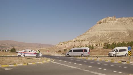 Traffic-police-decoy-vehicle-speed-deterrent-busy-intersection