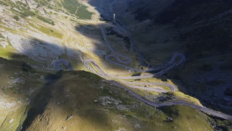 Aerial-shot-of-rocky-Transfagarasan-serpentine-mountain-road