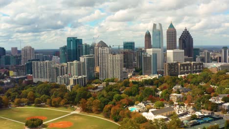 Aerial-shot-of-downtown-Atlanta-Georgia-with-Piedmont-Park-and-fall-colors