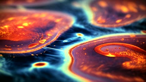 Close-up-shot-of-moving-liquid-plasma-on-surface-in-different-colors---magical-effect