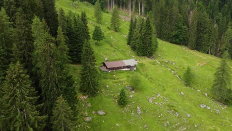 Small-hut-in-the-Austrian-alps-surrounded-by-many-stones