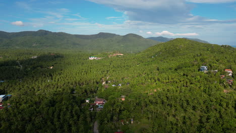 Highlands-of-Koh-Phangan-covered-in-tropical-forest,-aerial-view