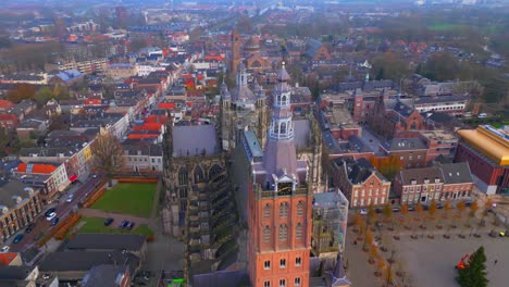 Orbit-drone-to-right-over-city-centre-of-Den-Bosch-and-St