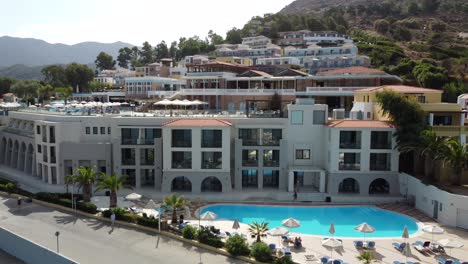 Fodele-Beach-and-Water-Park-Holiday-Resort-in-Crete-island,-Greece,-Aerial-view