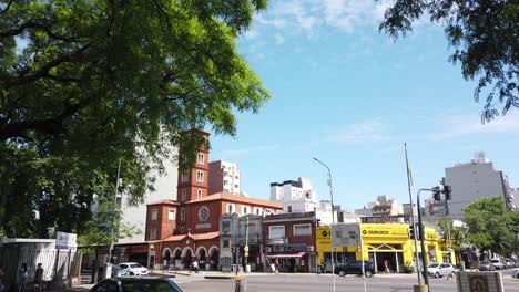 Panoramic-Traffic-Streets-of-Buenos-Aires-City-Argentina-Agronomia-Neighborhood-Roundabout-Landmark,-urban-Park