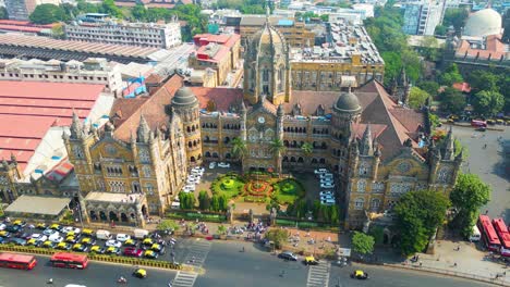 Terminal-De-Chhatrapati-Shivaji-Maharaj-Y-Oficina-Central-De-La-Corporación-Municipal-De-Brihanmumbai-Vista-Aérea-Nocturna-De-La-Ciudad-De-Mumbai