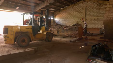 Wide-angle-view-of-forklift-operator-pushing-and-positioning-log-to-be-cut-in-sawmill