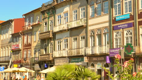 Pan-shot-of-typical-architectural-details-in-Braga,-Portugal