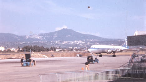 1960s-Vintage-Airplane-Taxiing-at-Rome-Airport