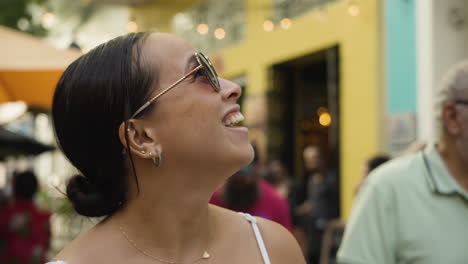 Slow-motion-shot-of-a-woman-happy-to-be-in-San-Juan,-Puerto-Rico