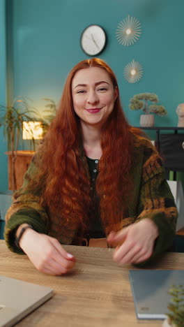 Smiling-businesswoman-showing-thumbs-up-sign-positive-something-good-great-news-positive-feedback