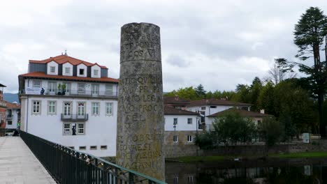 Chaves'-Roman-Milestone-by-Tâmega-River,-Portugal