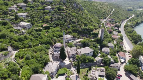 Aerial-Overhead-View-Of-Sisman-Ibrahim-Pasha-Mosque-In-Historic-Village-Settlement-Of-Pocitelj