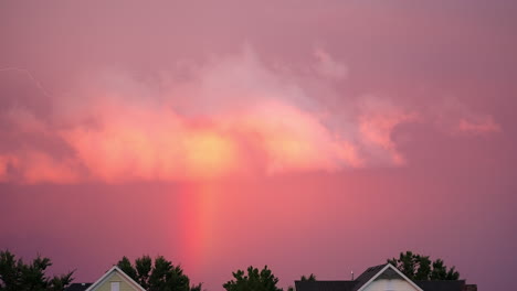 Rainbow-And-Lightning-During-Pink-Sunset---Slow-Motion