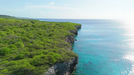 Jagged-exposed-cliff-side-of-tropical-Caribbean-island-near-Westpunt-Grote-Knip-Curacao