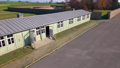 Mauthausen,-Upper-Austria---The-Prisoner's-Barracks-in-Mauthausen-Concentration-Camp---Aerial-Drone-Shot