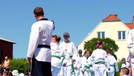 Green-Belt-Taekwondo-Students-Are-Practicing-Kicking-Towards-the-Head-of-the-Opponent