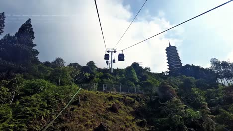 Ascending-cable-car-passenger's-view-of-descending-carriages-at-Resorts-World-Genting,-Malaysia