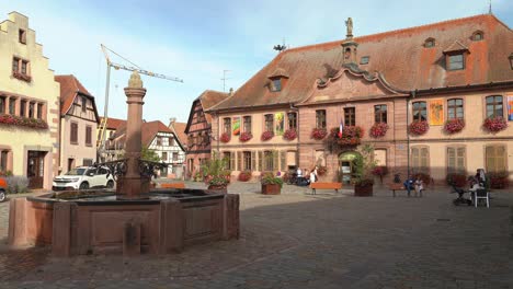 Fountain-is-Streaming-With-Water-near-the-Town-Hall-of-Bergheim-Village