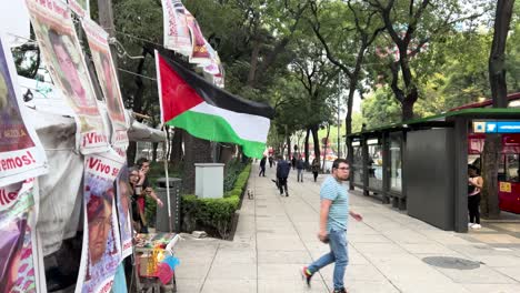 Toma-En-Cámara-Lenta-De-La-Bandera-Palestina-En-La-Ciudad-De-México.