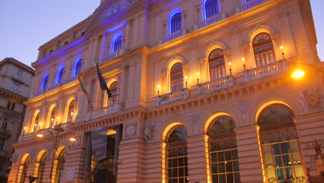 Magnificent-facade-of-Banca-Popolare-di-Bari,-Bank-in-Naples,-Italy