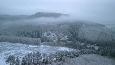 Winterwaldlandschaft-Mit-Nebligen-Bewaldeten-Hügeln