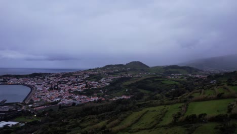 Panning-shot-of-Horta-city-from-Miradouro-da-Nossa-Senhora-da-Conceicao,-Azores