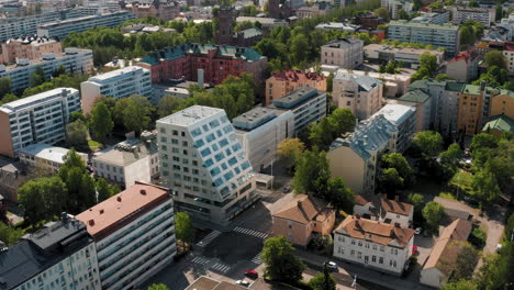 Eco-Friendly-Sustainable-residential-complex-in-Scandinavia,-Finland,-Vaasa,-Aerial-view