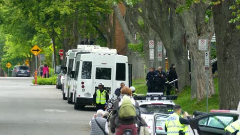 Traffic-enforcers-and-policemen-deployed-are-on-standby-to-ensure-the-security-of-the-delegates-for-the-G7-Summit-held-in-Québec-City,-Québec,-Canada