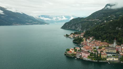 AERIAL:-Panoramic-Wide-Shot-of-Town-Varenna-of-Lake-Como