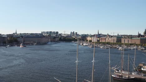 Sailboats-in-dock-of-Djurgården,-Stockholm