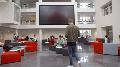 Los-Estudiantes-Se-Reúnen-Y-Socializan-En-El-Vestíbulo-De-Una-Universidad.