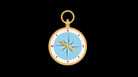 A-gold-compass-with-a-blue-and-white-face-icon-concept-loop-animation-video-with-alpha-channel