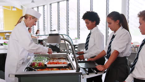 High-School-Students-Wearing-Uniform-Being-Served-Food-In-Canteen