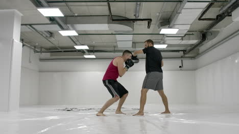 El-Kick-Boxer-Inflige-Golpes-De-Ataque-Con-Las-Manos-Y-Los-Pies-Esquivando-Los-Golpes-Del-Oponente.-Entrenamiento-De-Equipos-De-Choque