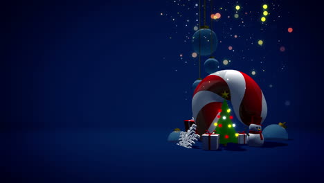 Weihnachtsnachthintergrund,-Weihnachtshintergrund-Mit-Schneemann,-Baum,-Hirsch,-Geschenkbox,-Süßigkeitendekoration-Und-Kopierraum-Auf-Der-Nachtszene-Für-Weihnachtsprojekte,-Auch-Guter-Hintergrund-Für-Szene-Und-Titel,-Logos.-Full-HD,-Geloopt